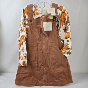 Cynthia Rowley Girls' Pumpkin Print Brown Corduroy Overall Dress Size 8
